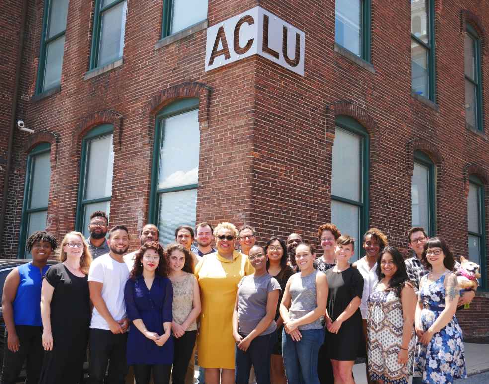 ACLU staff standing in front of the ACLU building in 2019