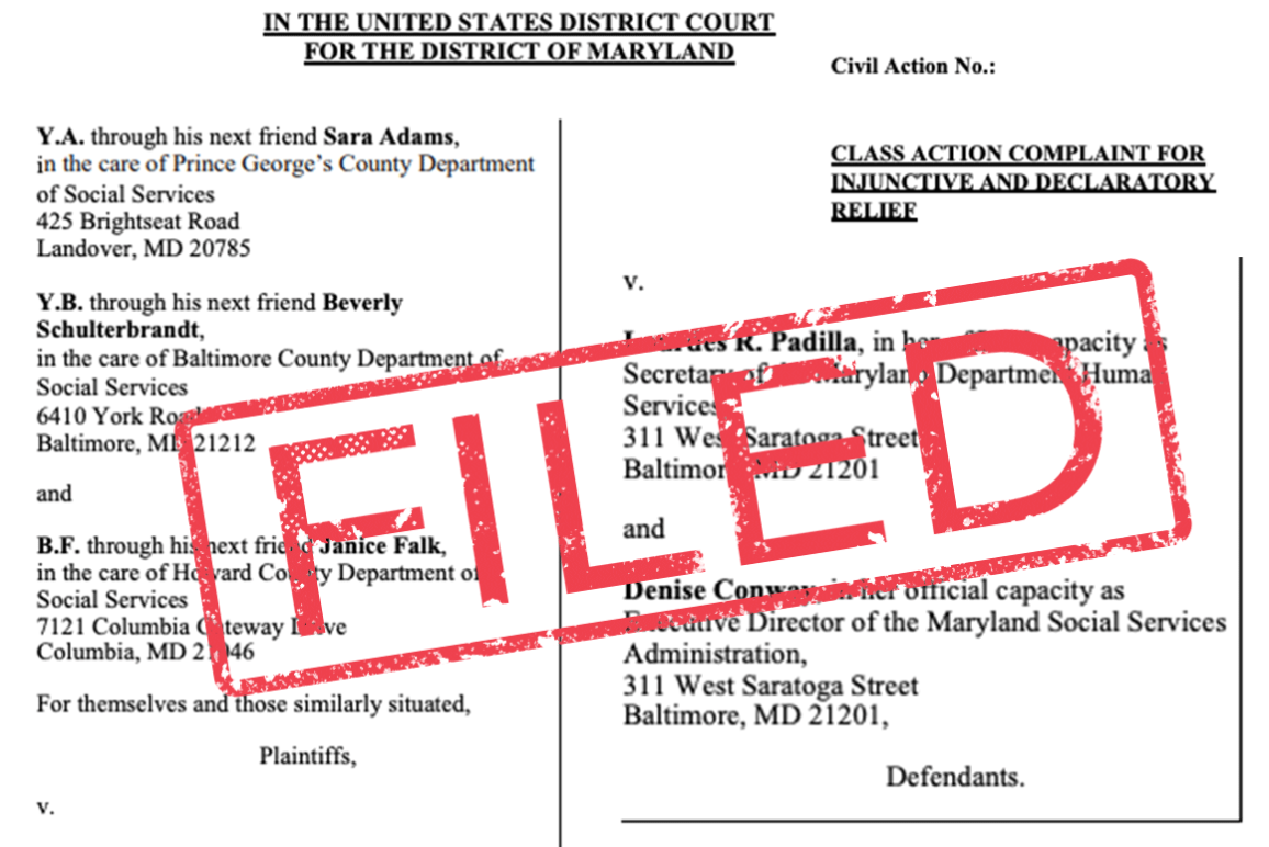 FILED stamp over first page of lawsuit complaint for a foster care psychotropic drugs case.