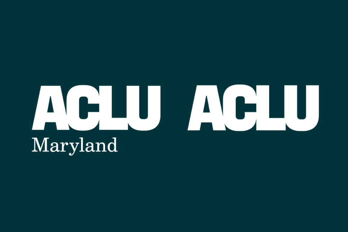 ACLU of Maryland and ACLU national logos in white over a dark green background.