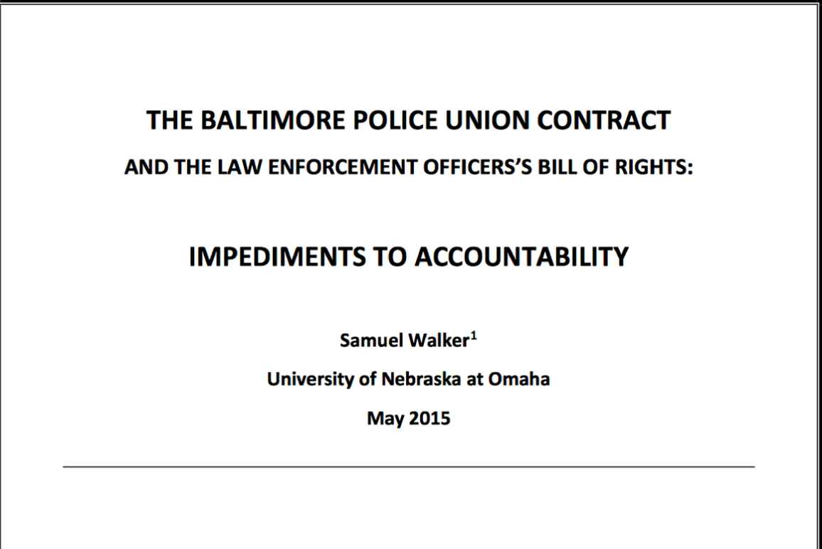 Balt City Police Union Contract Walker