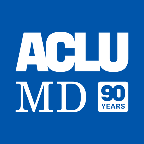 ACLU of Maryland 90 years logo with blue background.