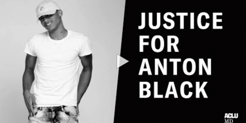 A black and white photo of Anton Black on the left. Text on a blackground, "Justice for Anton Black" on the right.