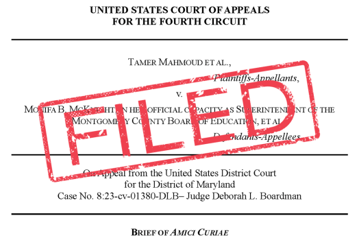Page 1 of the amicus brief filed in the Mahmoud v. McKnight case amicus brief. There's a red FILED stamp over it.