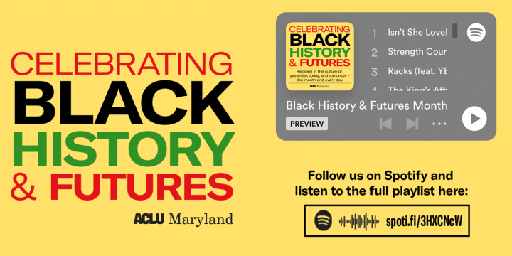 Celebrating Black History & Futures. Spotify playlist embed on right side. Follow us on Spotify and listen to the full playlist there.