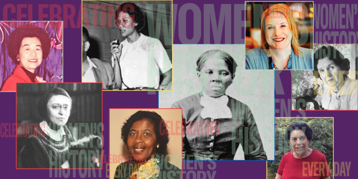 Collage image with poictures of women highlighted in the blog: Pauline Tsui, Elisabeth Gilman, Gloria Richardson Dandridge, Fannie Birckhead, Harriet Tubman, Sharon Brackett, Rachel Carson, and Carmen Delgado Votaw.