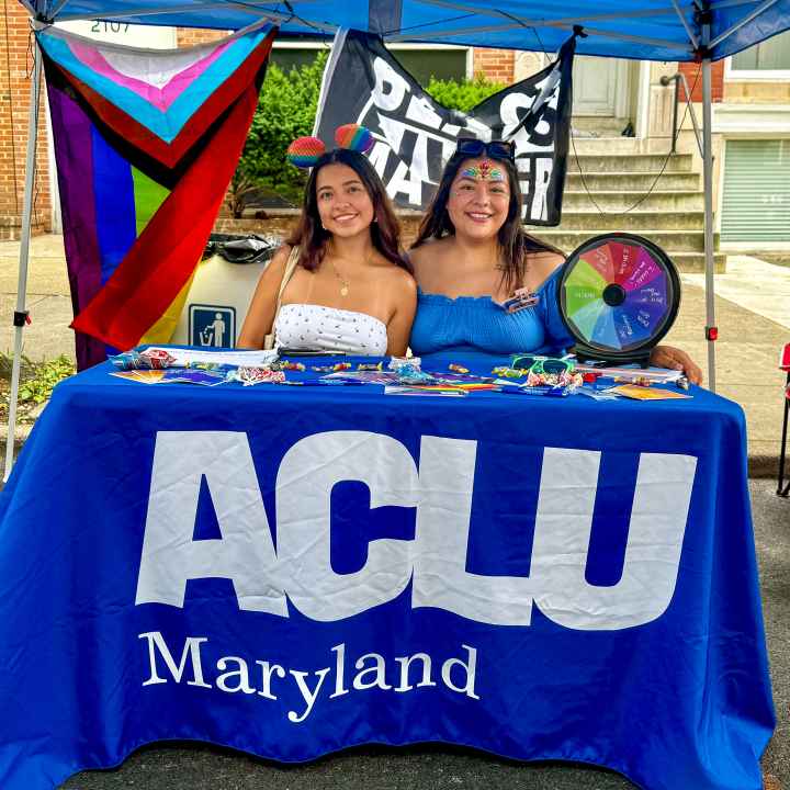 Lorena Diaz with her sister Sarah at the ACLU of Maryland table at Baltimore Trans Pride event in Baltimore City.
